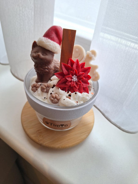 Bougie en pot - Lueur d'Hiver - Chaton & fleur de Noël