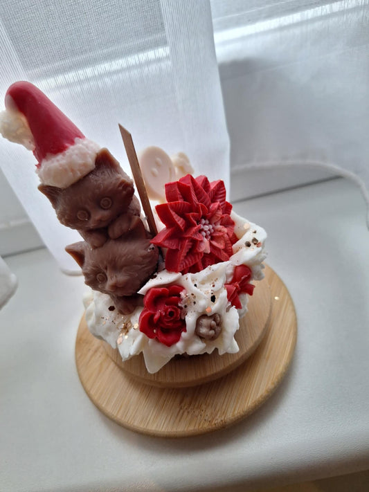 CupCat - Lueur d'Hiver - Duo de chats perchés & fleur de Noël