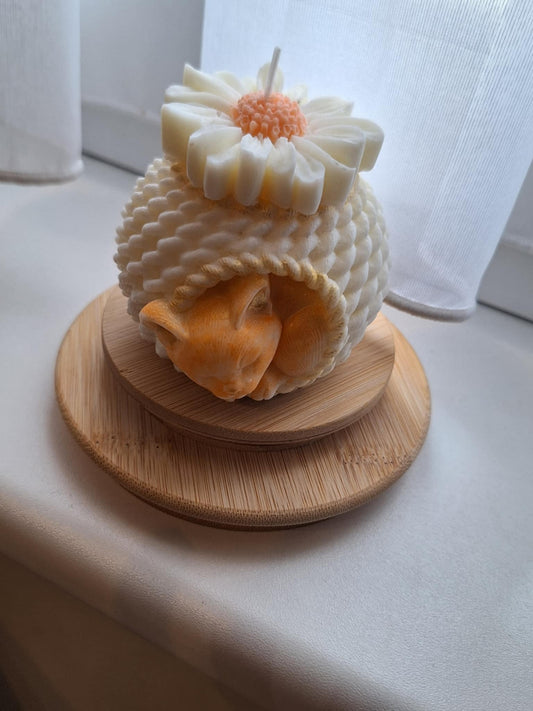 Bougie chaton endormi dans son panier